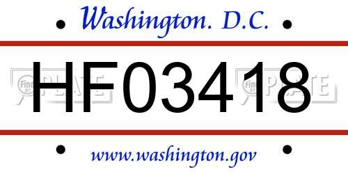 HF03418 District Of Columbia License Plate