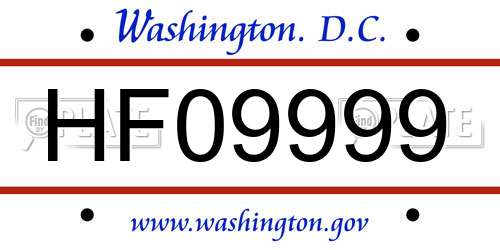HF09999 District Of Columbia License Plate