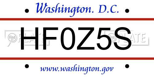 HF0Z5S District Of Columbia License Plate