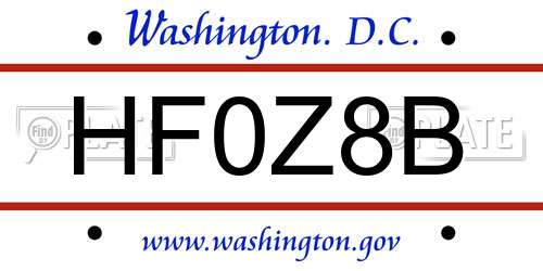 HF0Z8B District Of Columbia License Plate