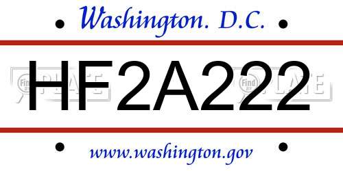 HF2A222 District Of Columbia License Plate