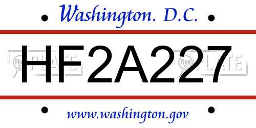 HF2A227 District Of Columbia License Plate