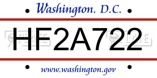 HF2A722 District Of Columbia License Plate