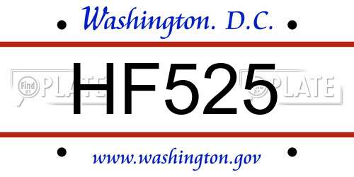 HF525 District Of Columbia License Plate
