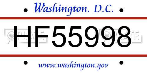 HF55998 District Of Columbia License Plate