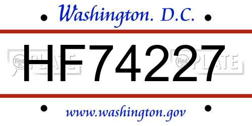 HF74227 District Of Columbia License Plate