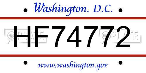 HF74772 District Of Columbia License Plate
