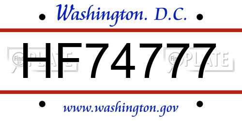 HF74777 District Of Columbia License Plate