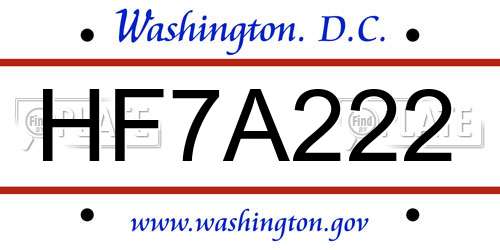 HF7A222 District Of Columbia License Plate