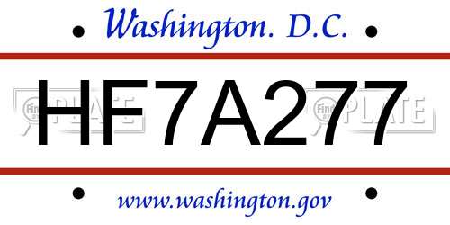 HF7A277 District Of Columbia License Plate