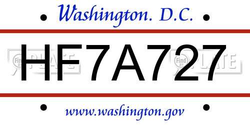 HF7A727 District Of Columbia License Plate