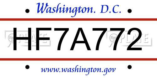 HF7A772 District Of Columbia License Plate
