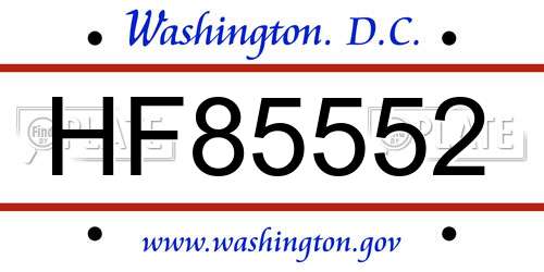 HF85552 District Of Columbia License Plate
