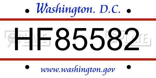 HF85582 District Of Columbia License Plate