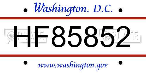 HF85852 District Of Columbia License Plate