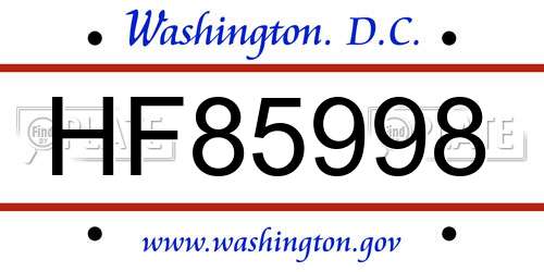 HF85998 District Of Columbia License Plate