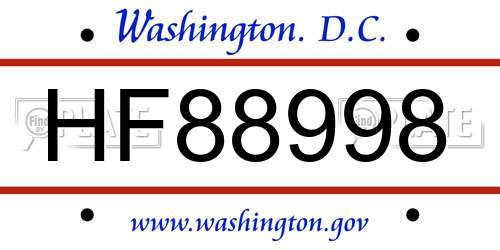 HF88998 District Of Columbia License Plate