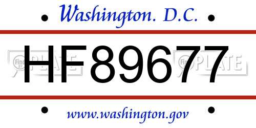 HF89677 District Of Columbia License Plate