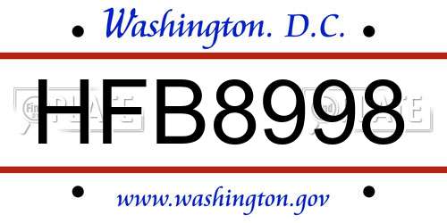 HFB8998 District Of Columbia License Plate