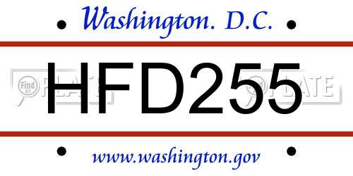 HFD255 District Of Columbia License Plate
