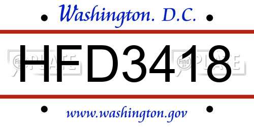 HFD3418 District Of Columbia License Plate