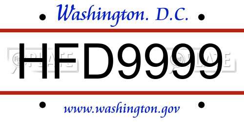 HFD9999 District Of Columbia License Plate