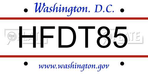 HFDT85 District Of Columbia License Plate