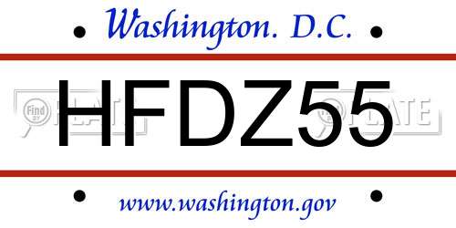 HFDZ55 District Of Columbia License Plate