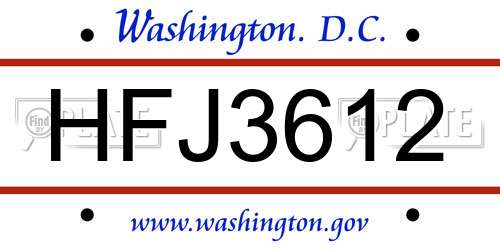 HFJ3612 District Of Columbia License Plate
