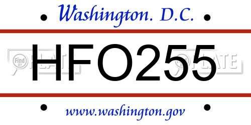 HFO255 District Of Columbia License Plate