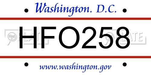 HFO258 District Of Columbia License Plate