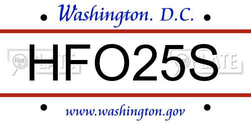 HFO25S District Of Columbia License Plate