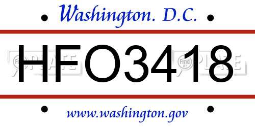 HFO3418 District Of Columbia License Plate