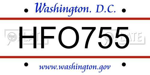 HFO755 District Of Columbia License Plate