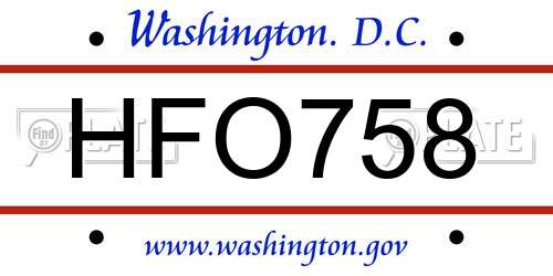 HFO758 District Of Columbia License Plate