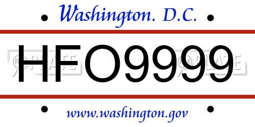 HFO9999 District Of Columbia License Plate