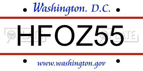 HFOZ55 District Of Columbia License Plate