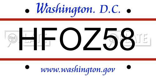 HFOZ58 District Of Columbia License Plate