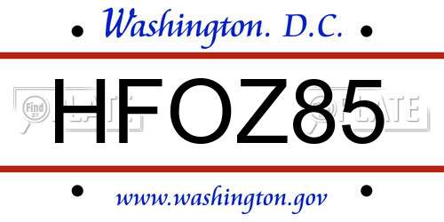 HFOZ85 District Of Columbia License Plate