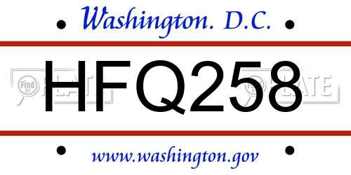 HFQ258 District Of Columbia License Plate