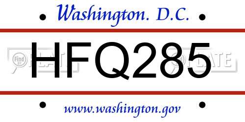 HFQ285 District Of Columbia License Plate