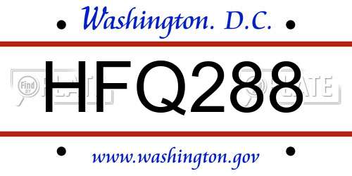 HFQ288 District Of Columbia License Plate