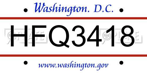 HFQ3418 District Of Columbia License Plate