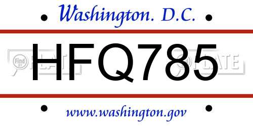 HFQ785 District Of Columbia License Plate