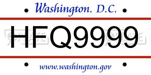 HFQ9999 District Of Columbia License Plate