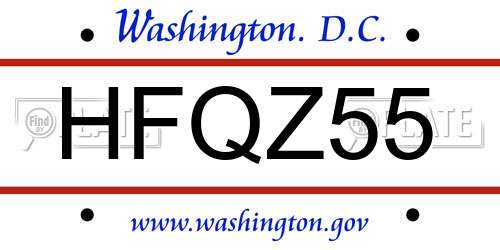 HFQZ55 District Of Columbia License Plate