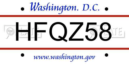 HFQZ58 District Of Columbia License Plate