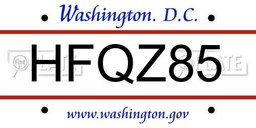HFQZ85 District Of Columbia License Plate