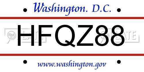 HFQZ88 District Of Columbia License Plate