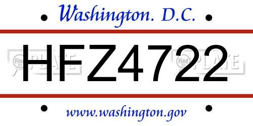 HFZ4722 District Of Columbia License Plate